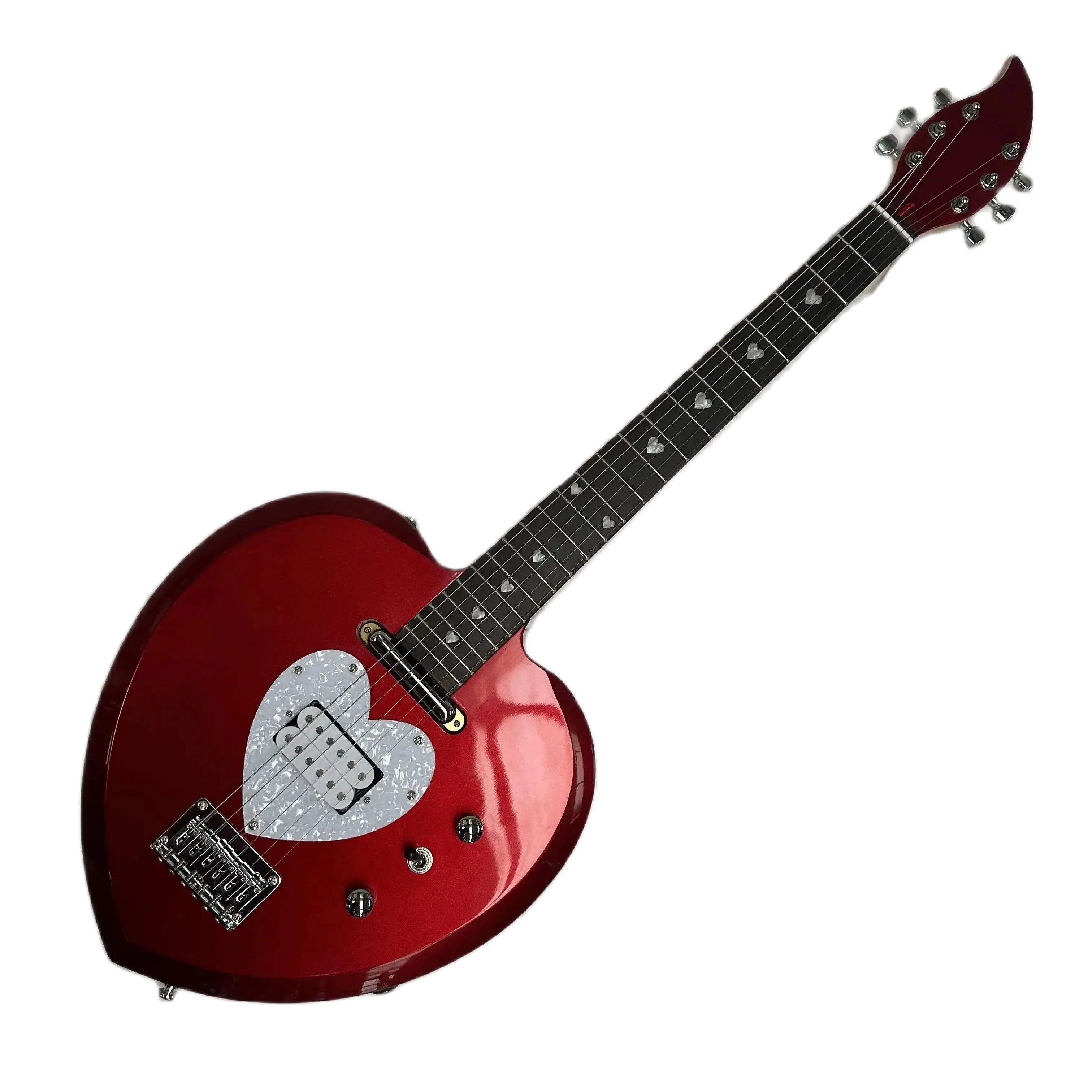 Upgrade Custom Love Split Electric Guitar, Mahogany Body, Pearl White Heart-shaped Guard Professional Guitar Romantic