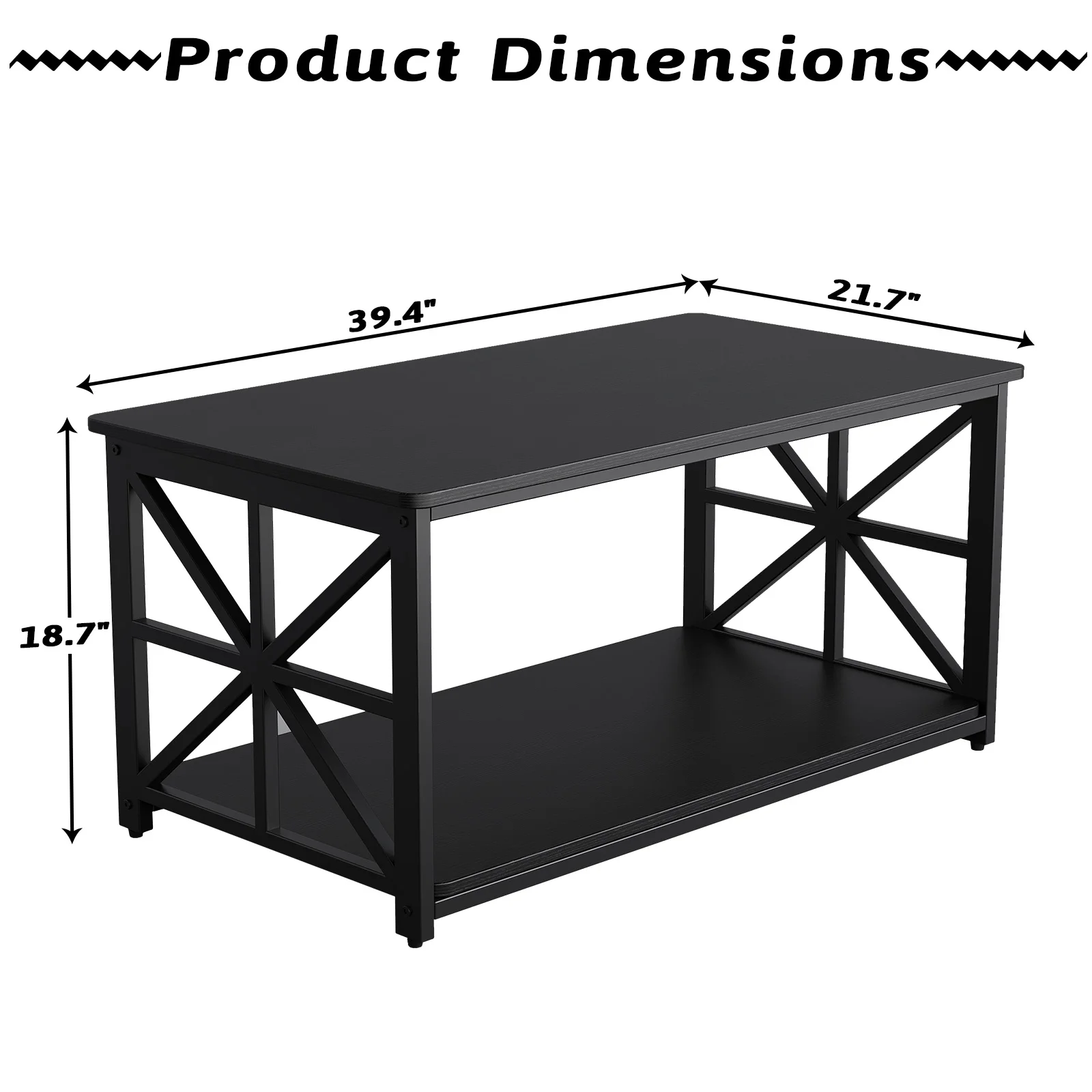 طاولات القهوة لغرفة المعيشة، طاولة مركزية على طراز المزرعة مع رف تخزين، إطار قوي على شكل X، أثاث منزلي سهل التجميع