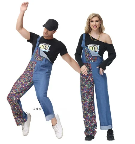 

loween Hip Hop Casual Outfit Denim ter Top Street Dance Costume Performance Clothing M Faion Set