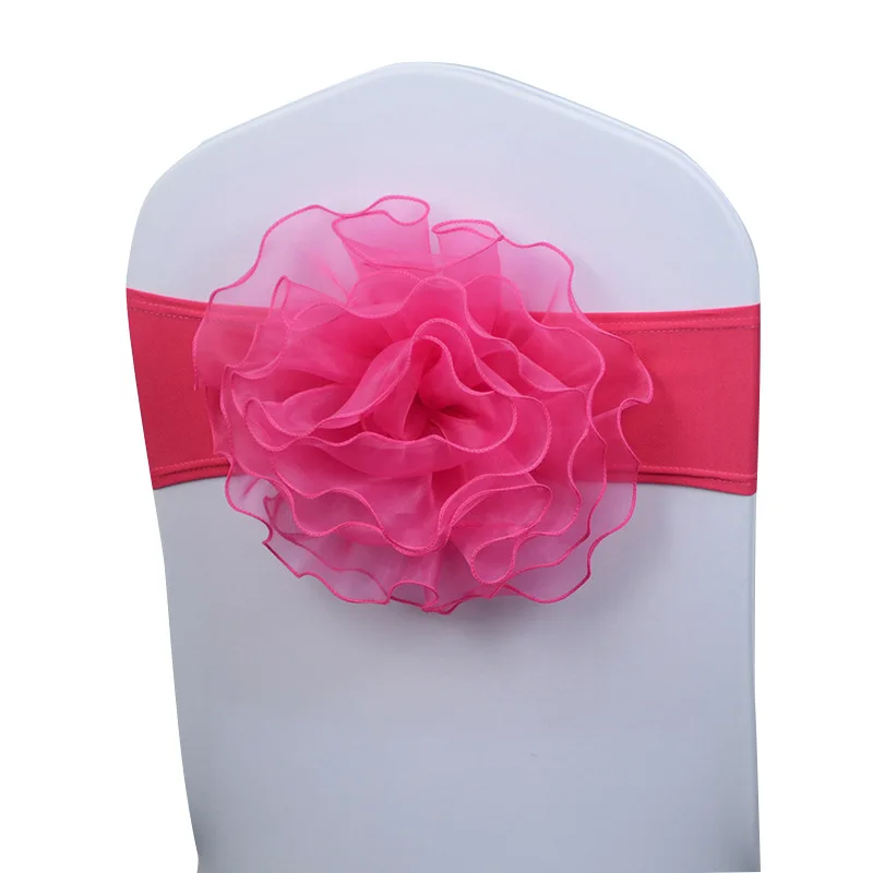 10pcs Chair Sashes Tie Satin Knot Cover Back Ribbon Big Flower Seat Belt Bow For Hotel Banquet Wedding Party Event Decoration