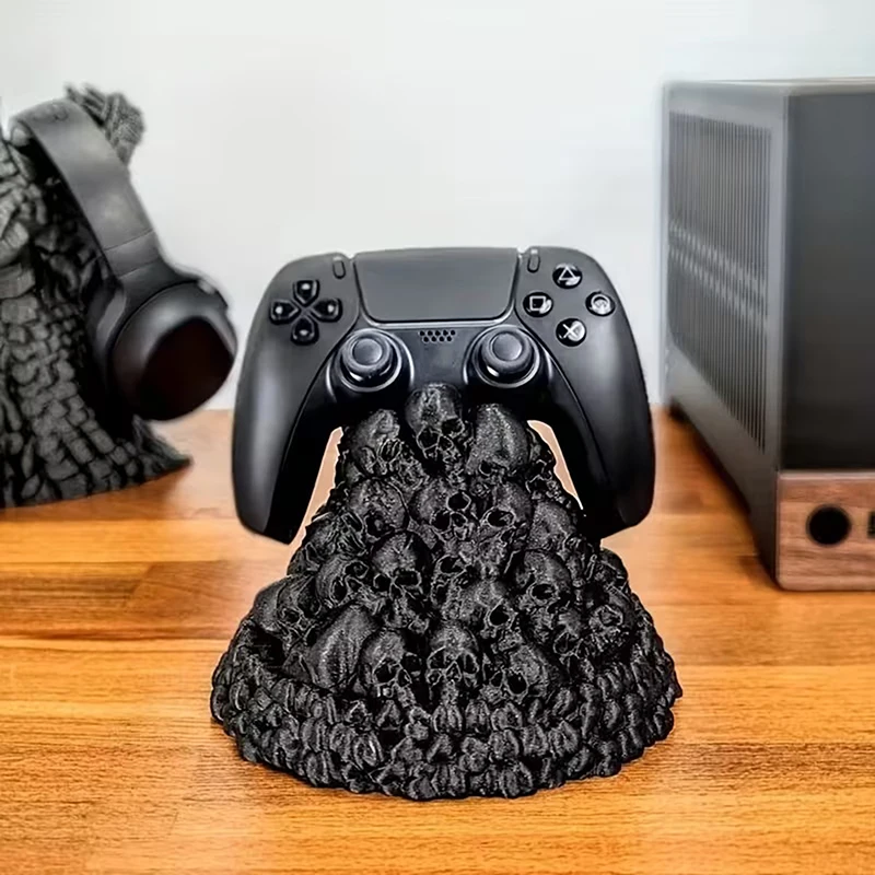 شخصية الجمجمة كومة أذرع التحكم في ألعاب الفيديو حامل رف شاشة الإبداعية تمثال وحدة تحكم سطح المكتب تخزين قاعدة الديكور