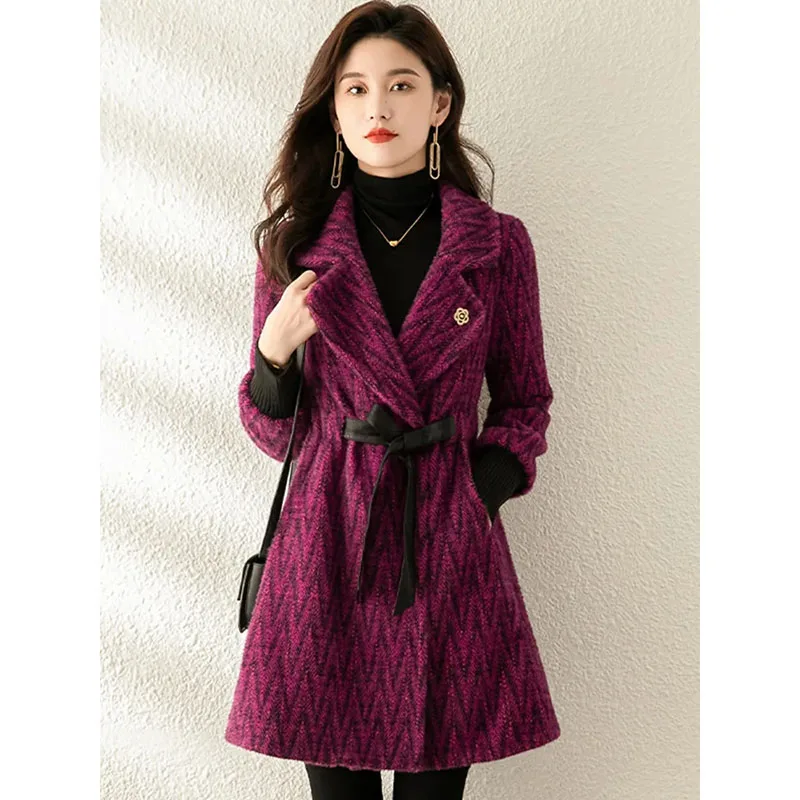 

Woolen Coat Women Long Autumn Winter 2023Year's Popular Outwear New Slim Waist Overcoat Thickened Little Wool Jacket Female Coat