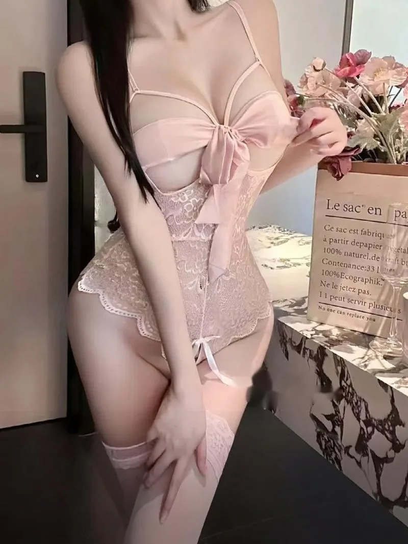 

Sexy Flower Print Solid Color Bowknot Bodysuits Backless Deep V Suspenders Sleeveless Bodysuits Pure Desire Charming Fiery 6BIC