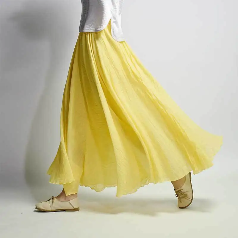 2025 Summer Elegant Fashion Casual Retro Style Cotton Hemp Large Big Hem A-line  Maxi Long Skirts Womens