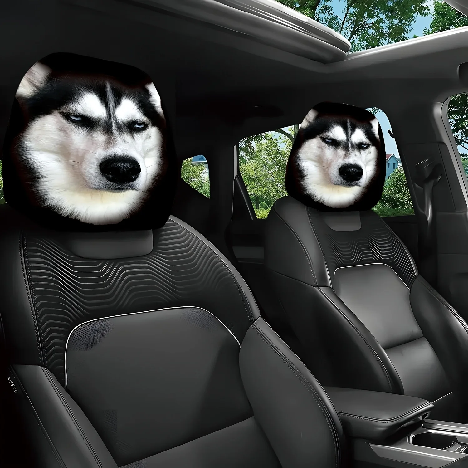 Husky Car Headrest Covers Easy To Clean for Long Trips Halloween Gifts Stylish Interior Decor Enhances The Atmosphere