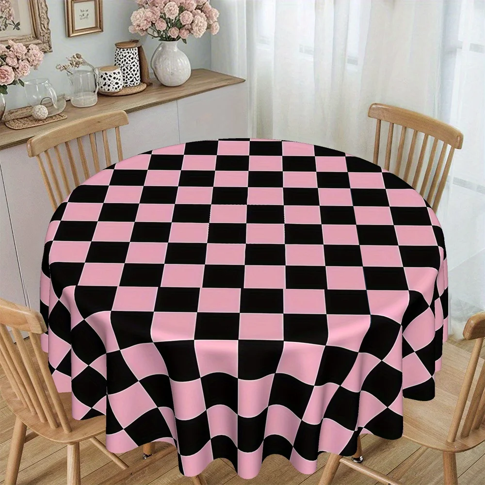 Trendy fashion black check pattern kitchen/dining round tablecloth, twill polyester material