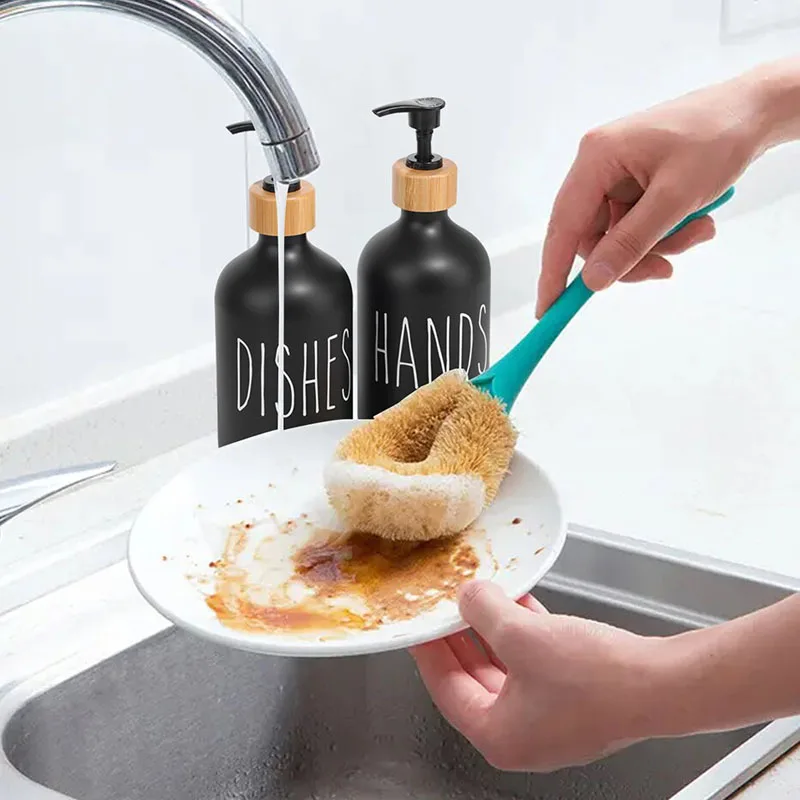 500ml Black White Hand Soap Dish Soap Dispenser with Pump Soap Bottle for Farmhouse Kitchen Counter Bathroom Decor Organization