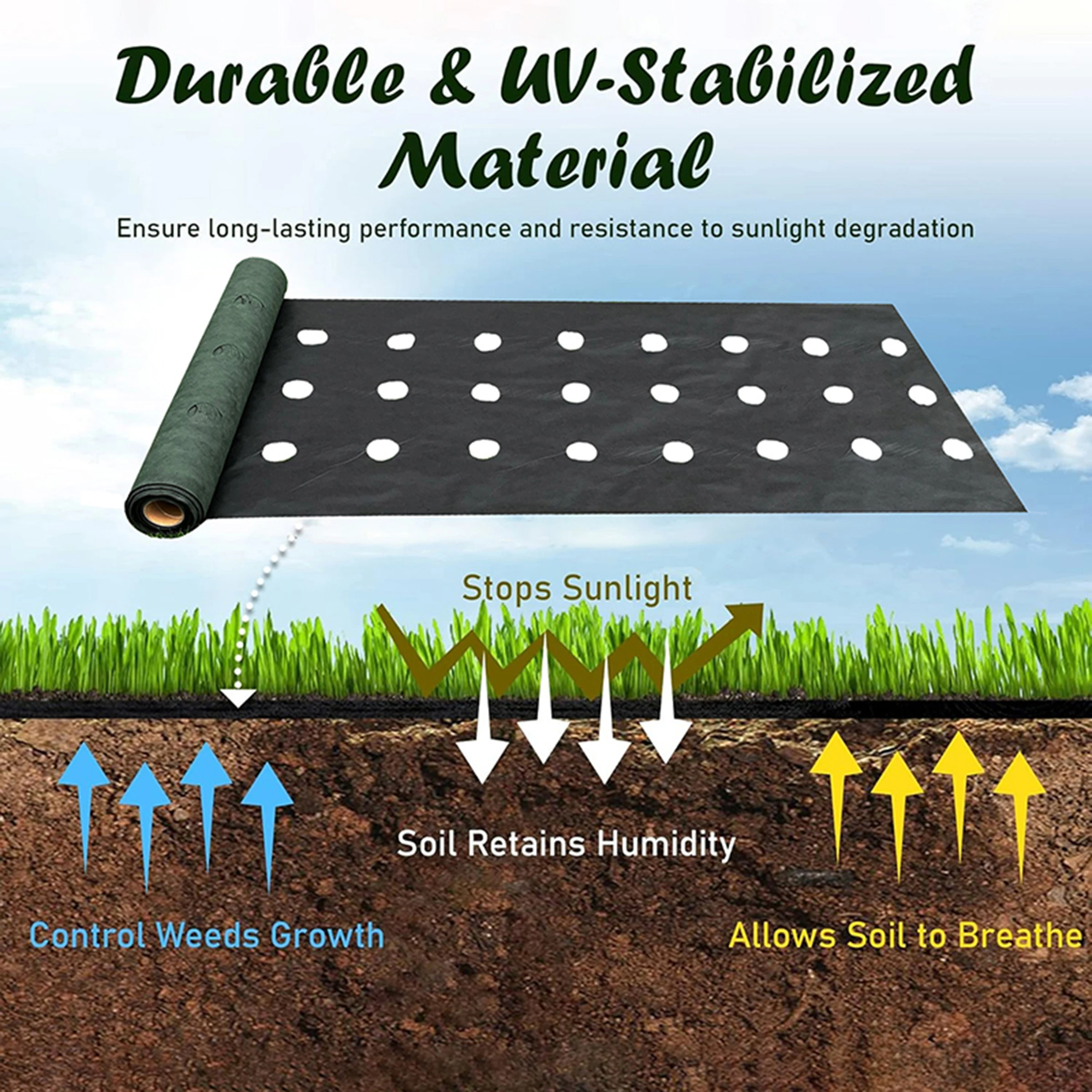 0.6M Wide Perforated Green Black Grass Proof Cloth,Including 10 Ground Nails,Suitable For Weed Barriers In Vegetables And Fruits image 4