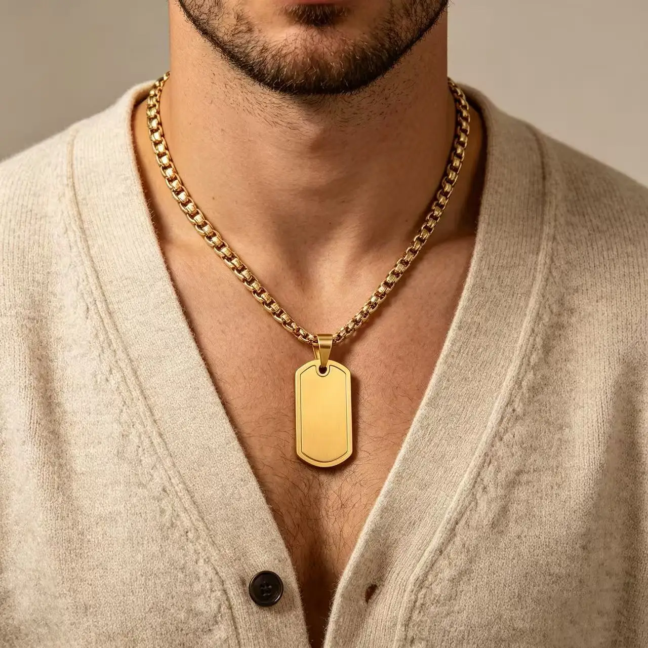 Personalisierte Militär-Hundemarken-Halskette für Männer, Edelstahl Wasserdichter Hip-Hop-Anhänger mit Kastenkette – Detail 3