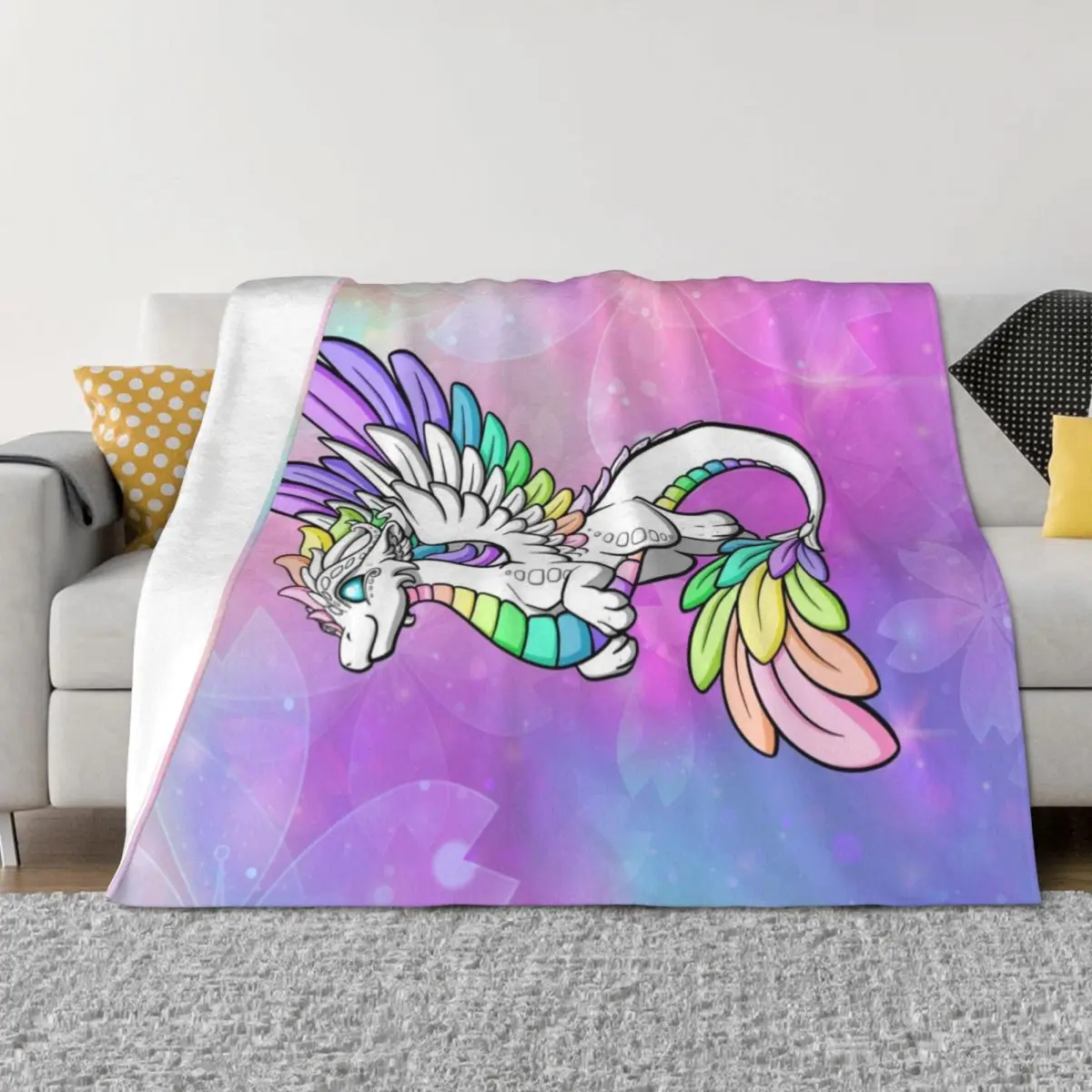 

White Rainbow Dragon Throw Blanket Winter beds christmas decoration Luxury Throw Shaggy Blankets
