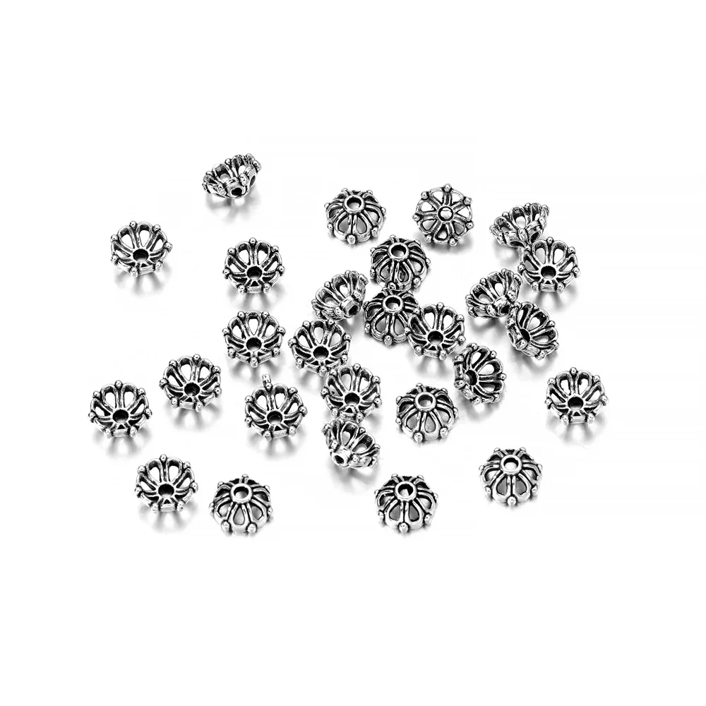 100pcs 8mm Antique Round Hollow out Flower Bead End Caps Receptacle Flower Torus Diy Spaced Apart Jewelry Accessories