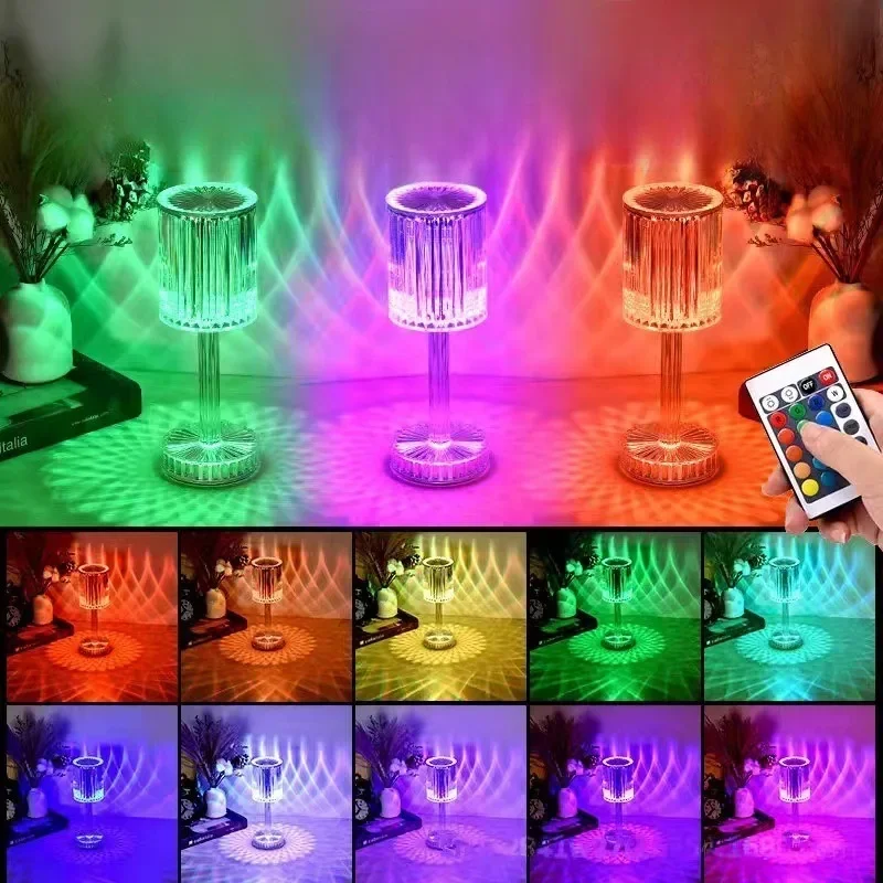 Crystal Table Lamp Touch Remote Control Acrylic Night Lamp Rechargeable Bedside Lamp LED Night Light Room Lights Home Decoration