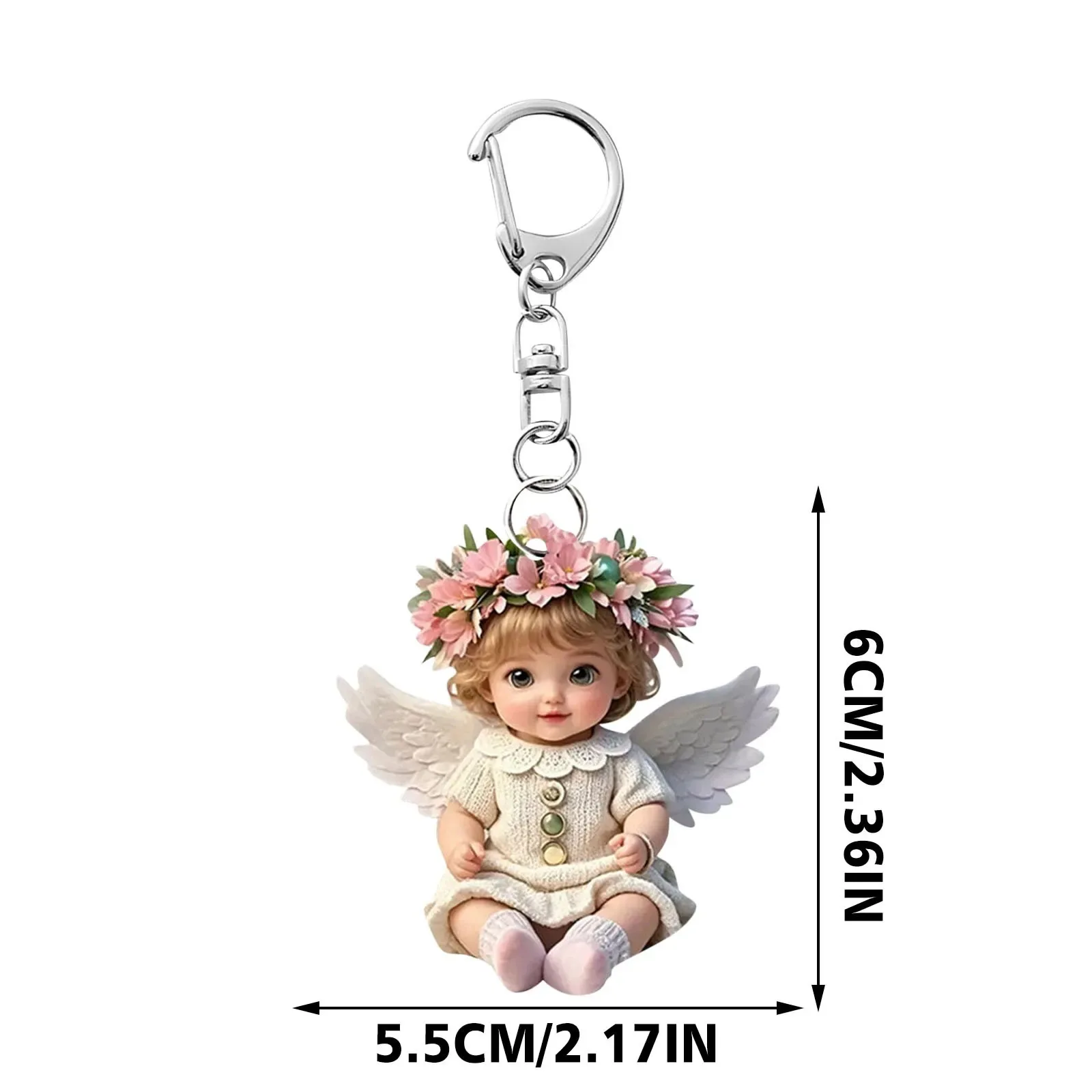 Angel Girls Charm Keychain Cartoon Cute 2D Flat Flower Child Car Bag Pendant Key Ring Hanging Backpack Accessories Decor Gift