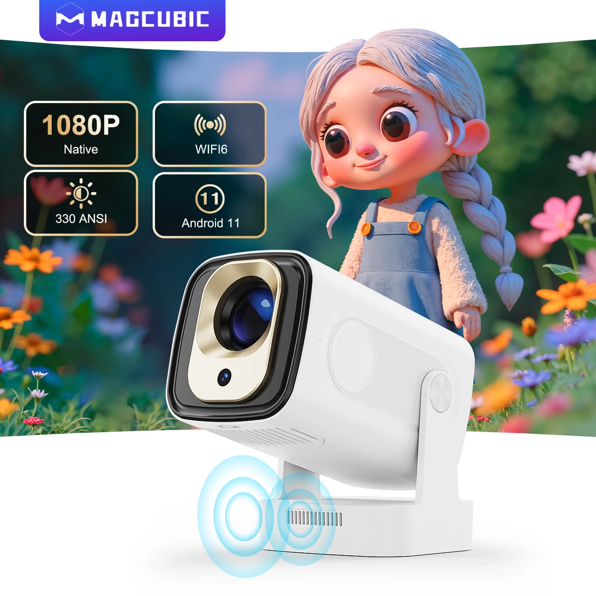 Magcubic HY310 Auto Focus Mini Projector Native 1080P 330ANSI 4K Android 11 With Wifi6 BT5.4 Air Mouse Voice Video Outdoor Movie