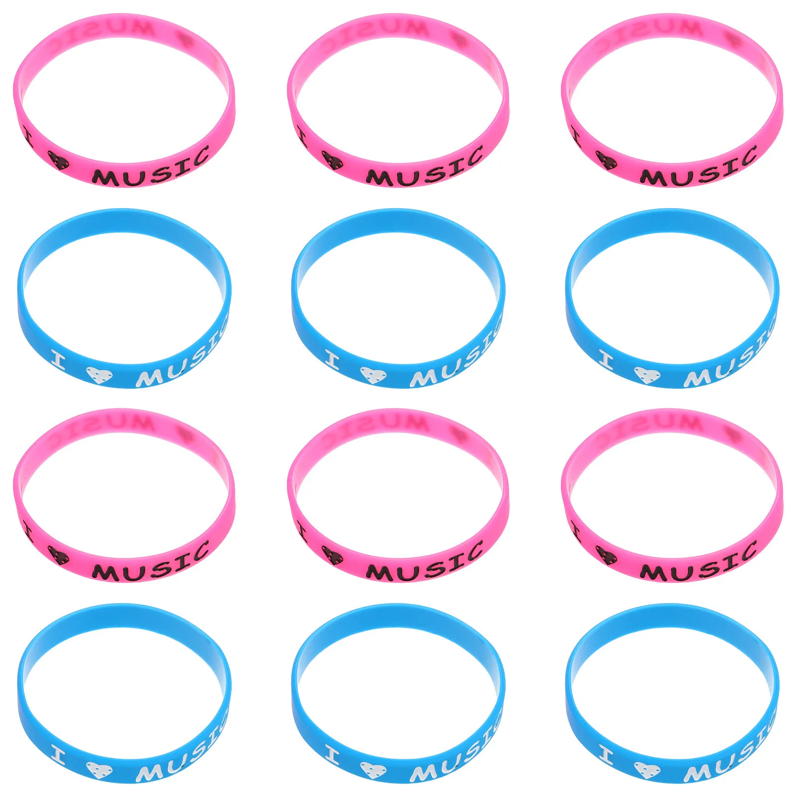 

12Pcs I Love Music Silicone Wristbands Vibrant Color Hip Hop Style Festival Concert Party Accessories Music Lover Bracelets