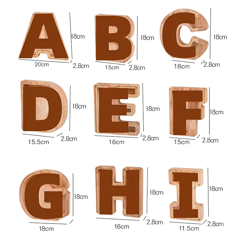 بنك أصبع المال للأطفال ، صندوق حفظ الحروف الخشبية ، زخرفة سطح المكتب ، مشغولات ديكور منزلية ، نقود عملات معدنية ، 26 أبجدية
