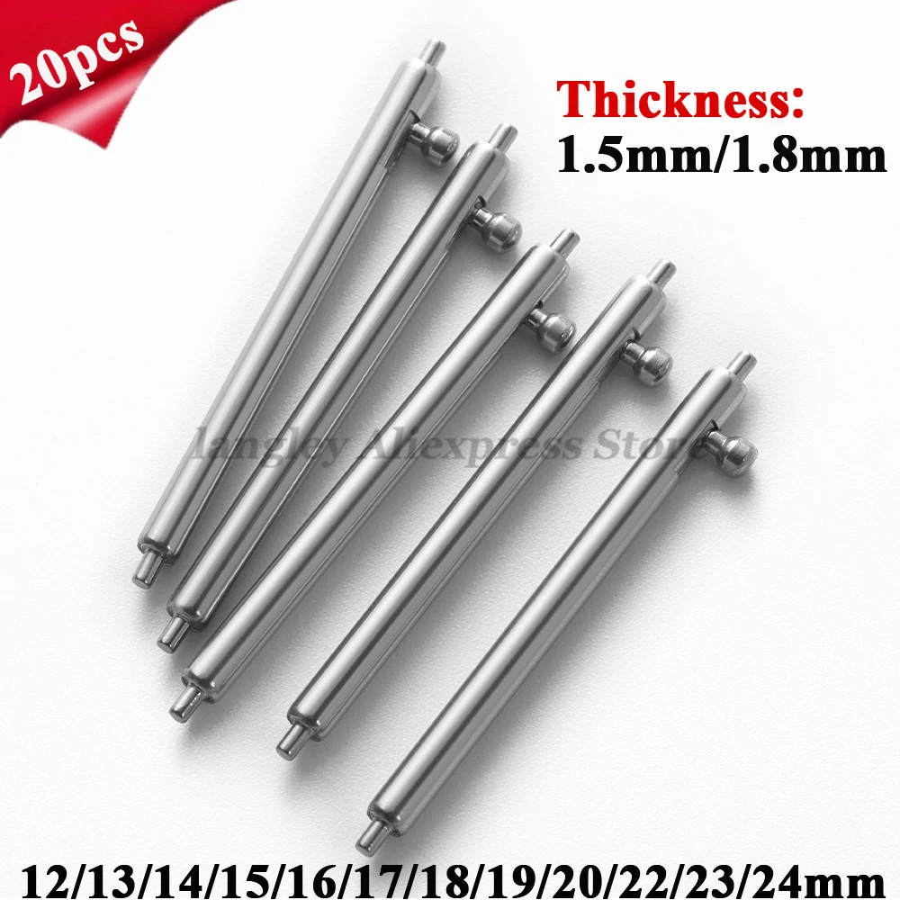 20pcs Watch Band Spring Pin Quick Release Stainless Steel Spring Bars Strap Link Pins for 12-24mm 18mm 20mm 22mm Dia 1.5mm 1.8mm
