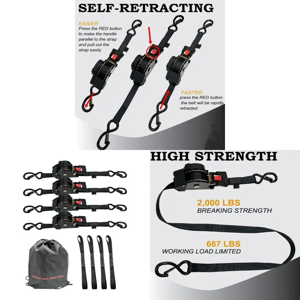 Quick Release Automatic Retracting Motorcycle Straps Retractable Cargo Straps For Rough Terrain Riding  