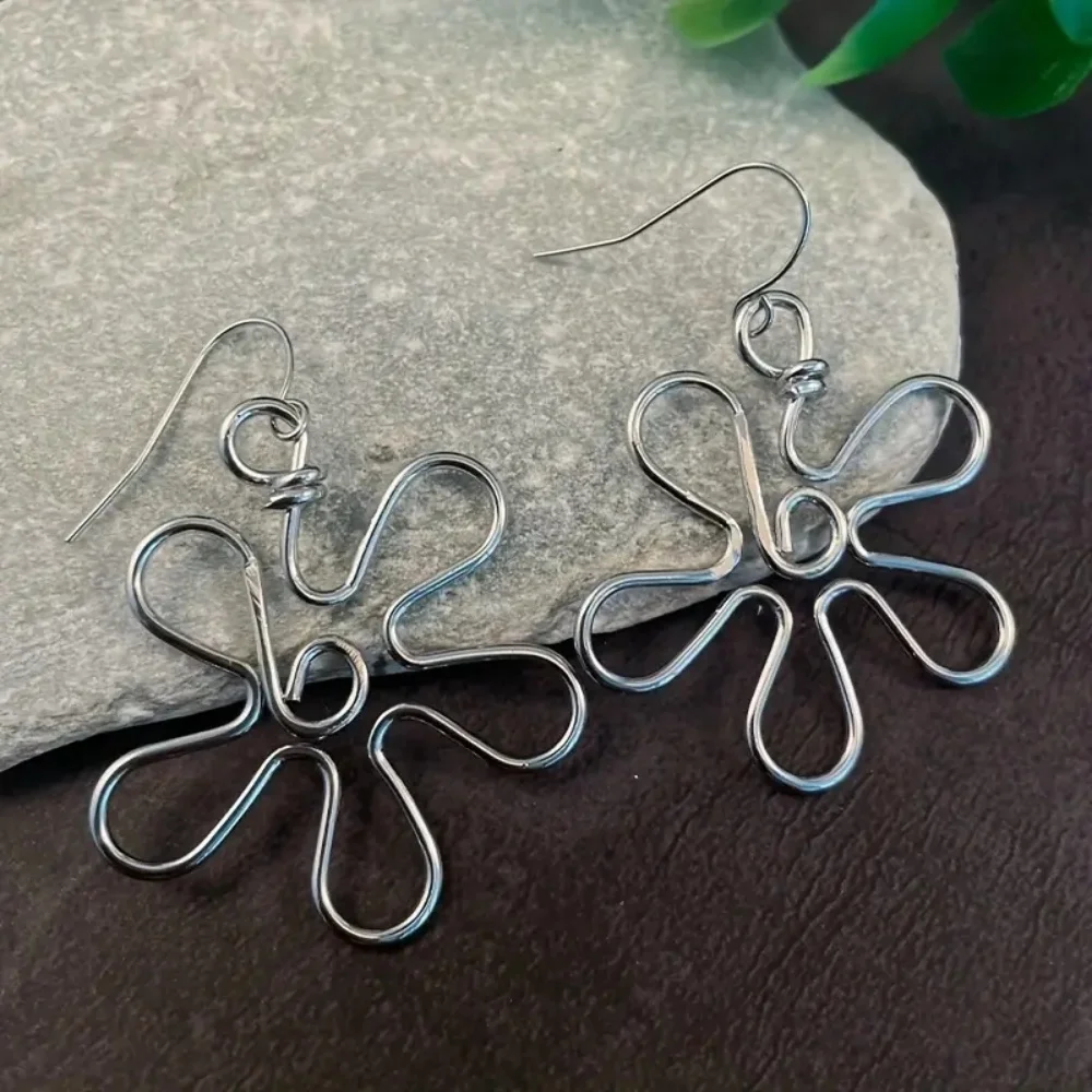 Delicate Silvery Hollow Flower Dangle Earrings  Retro Bohemian Style Jewelry with Delicate Details  Perf