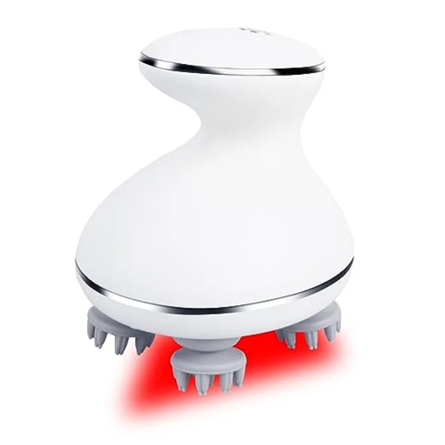 

Электрический массажер для головы, водонепроницаемый, с 4 съемными массажными насадками, беспроводной, портативный, с красным светом, ручной массажер, 4 режима массажа