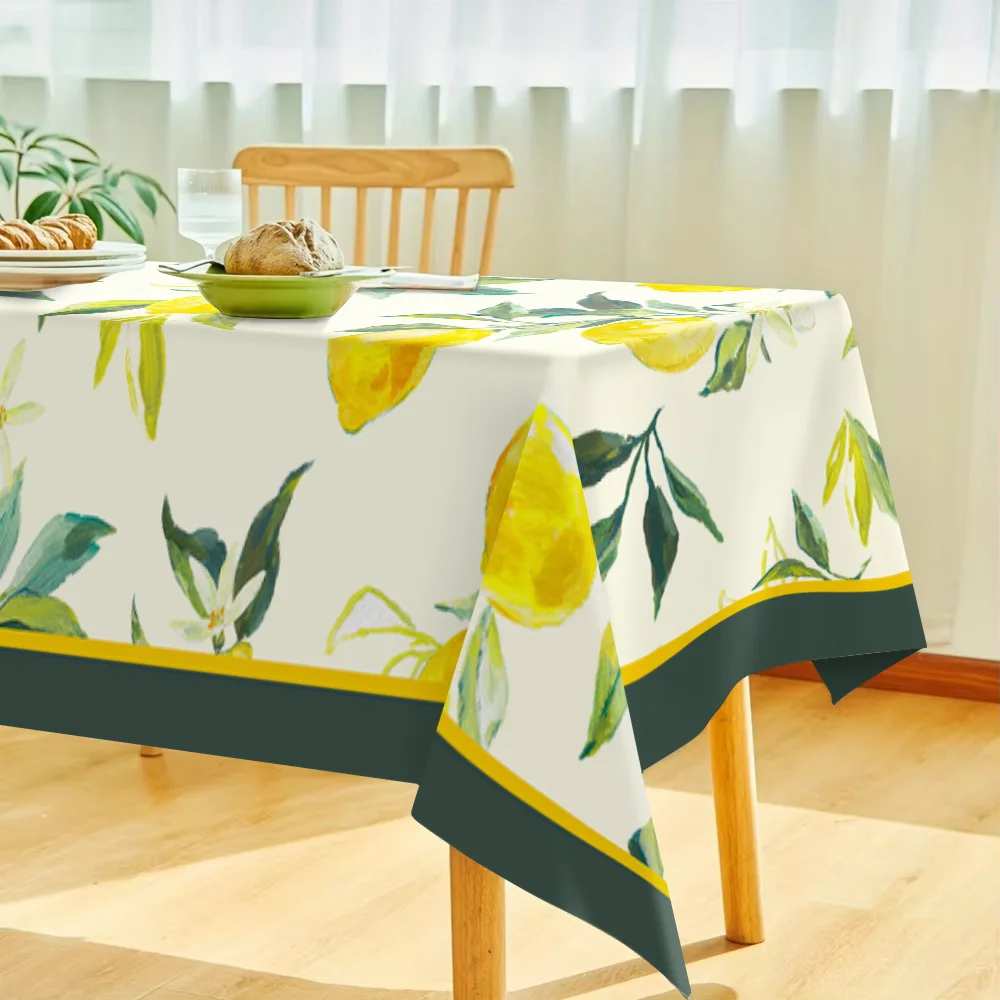 1pc Lemon & Floral Tablecloth - Mediterranean Style, Washable Polyester Rectangular Table Cover with Vibrant Lemon & Flower Design for Dining Table Decor, Ideal for Parties & Gifts, Lemon Kitchen Decor