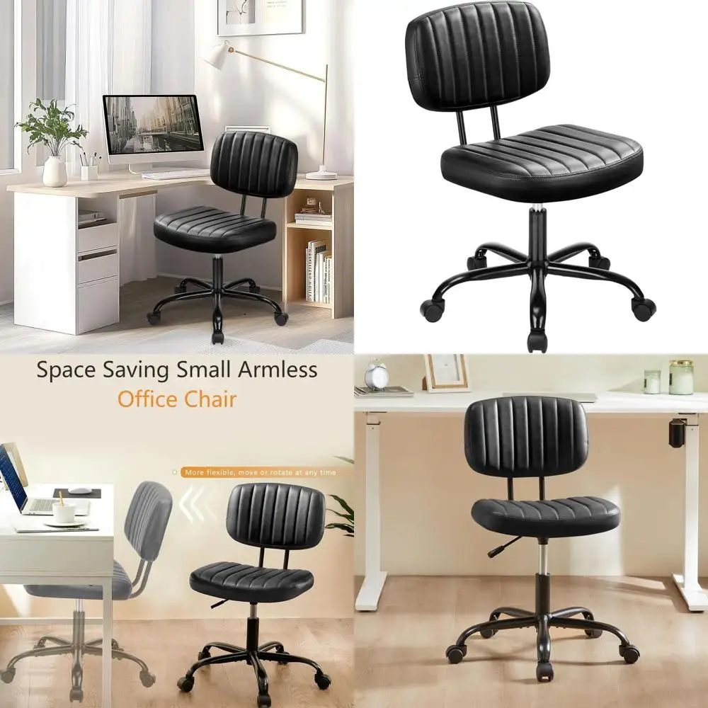 

Регулируемое поворотное кресло из искусственной кожи с поясничной поддержкой для домашнего офиса, черное