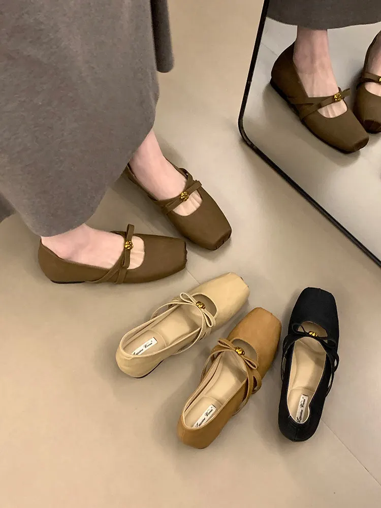 バレエスタイルのメリージェーンシューズ女性の春夏の新しいフラットマウスシングルシューズ滑り止めゴム底ラウンドトゥ超微細繊維