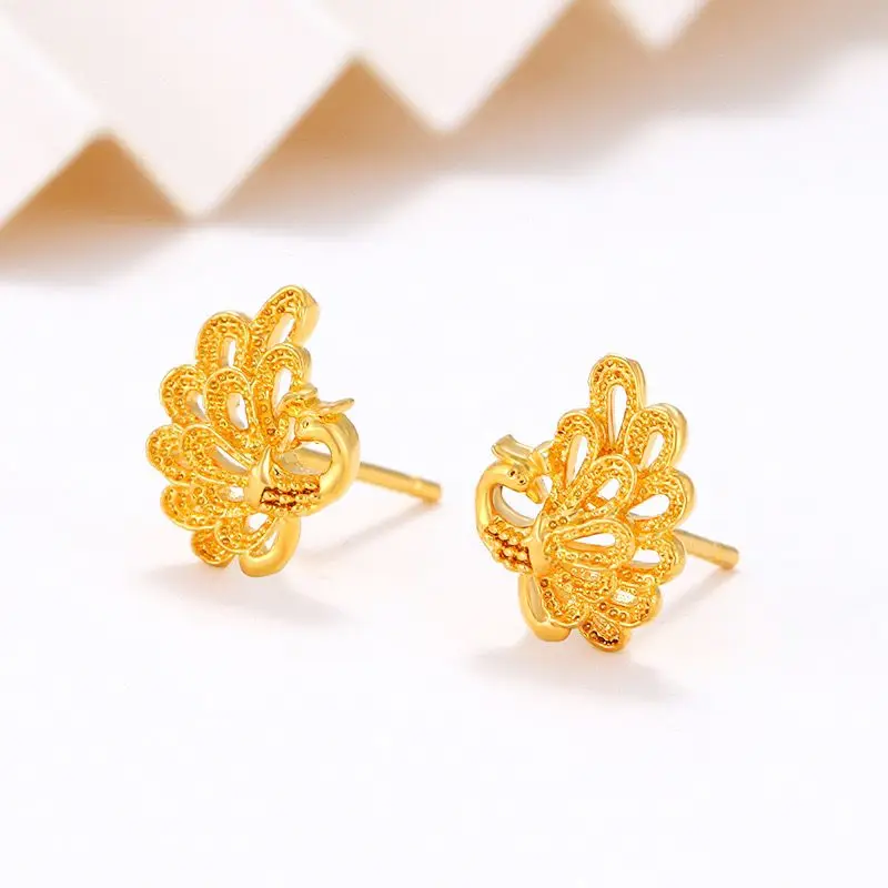 Wholesale Price--- Peacock Stud Earrings For Women Fashion Jewelry Pure Gold Plated Nickel free