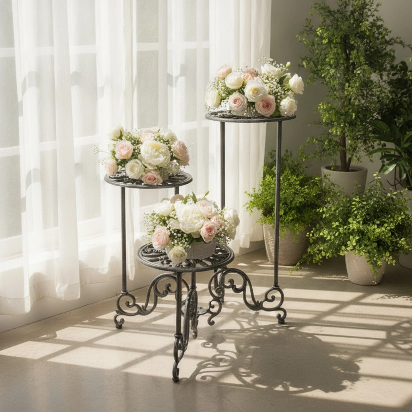 Outdoor Furniture Vintage - 3-Tier Plant Stand Vintage-Style Metal Flower