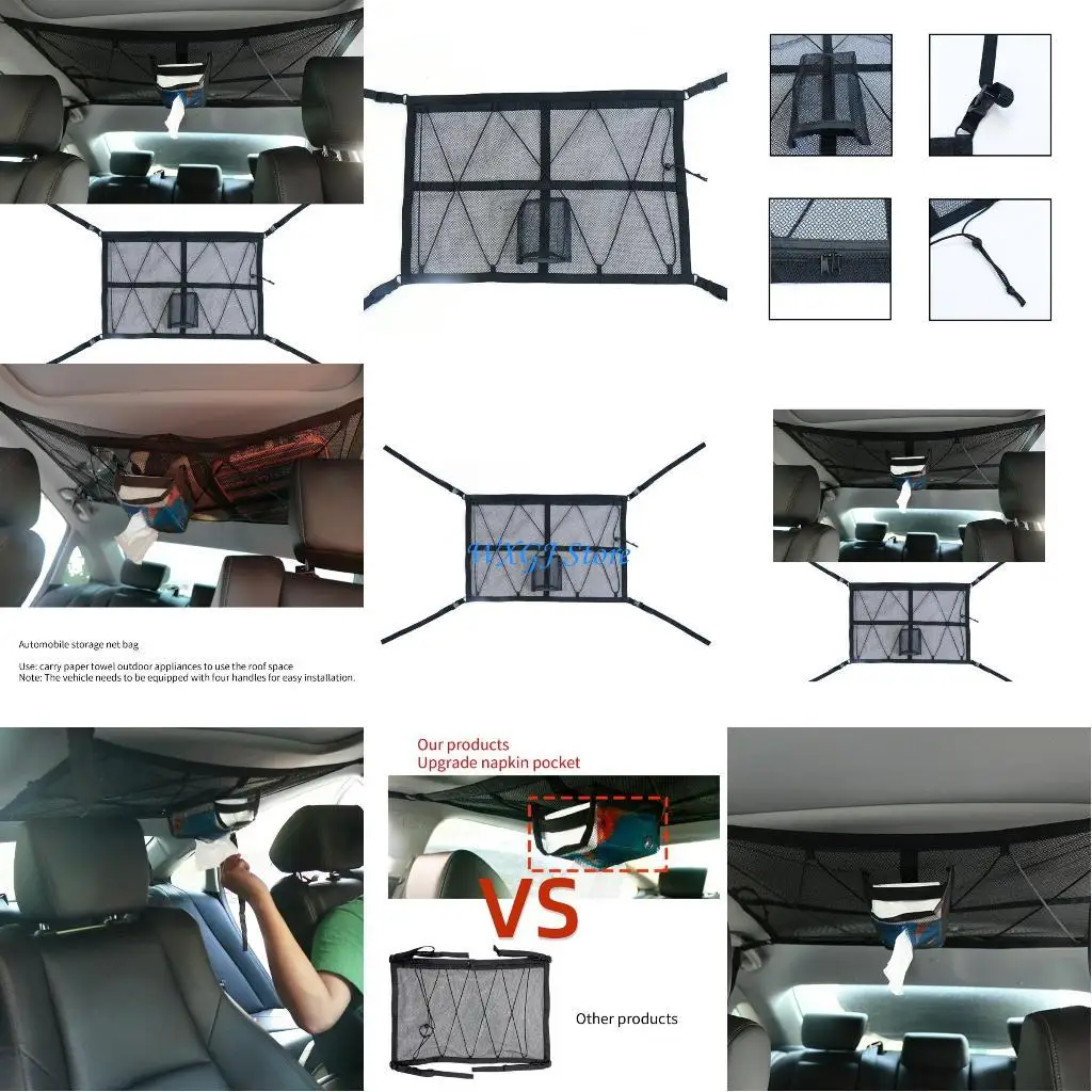 

37JE Потолочная сетка для хранения внедорожников, карманная сумка на крышу автомобиля, внутренний органайзер для хранения сетки