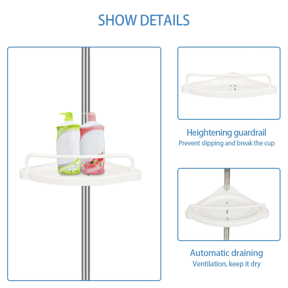 Telescopic Bathtub Shelves Corner Shower Shelf Without Drilling Bathtub Organizer, Kitchen, Sink, Adjustable from 105 to 310 cm
