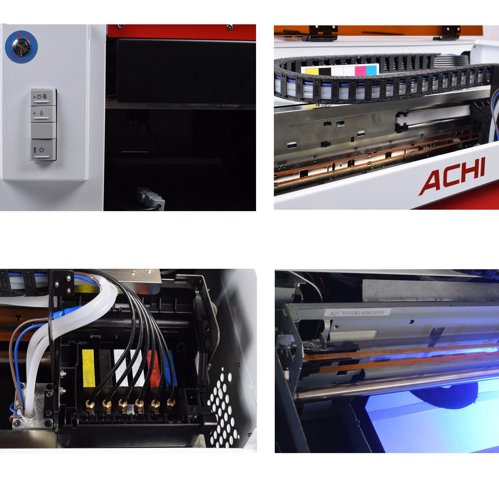 ACHI A3 UV Printer. Print Area: 267*420mm. Printhead: EPSON 139O. Print Thickness: 0-140mm. Suitable for Wood, Glass and Fabrics. In stock in Multiple International Warehouses