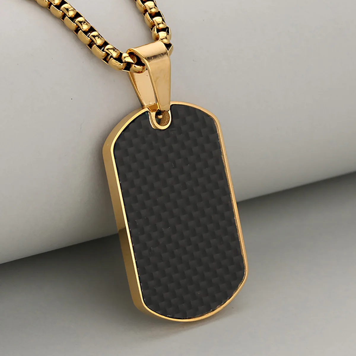 Great Gift Simple Geometry Carbon Fiber Dog Tag Stainless Steel Pendant Necklace For Men And Women, Decent & Meaningful