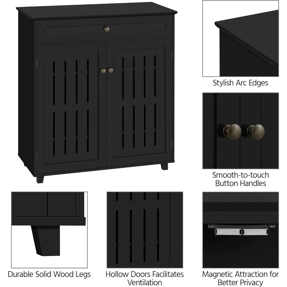 Armoire à chaussures en bois T1 avec portes à persiennes, armoire de rangement à chaussures à 4 niveaux avec MEL& étagères réglables