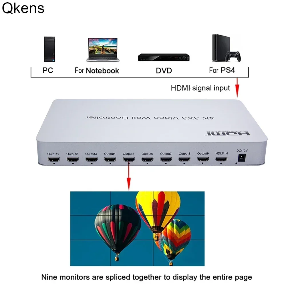 

4K 3x3 HDMI Video Wall Controller Multi Screen Splicing Processor 3x2 2x2 1x3 2x3 4x2 2x4 9 Way TV Splicer Box RS232 R/L Audio
