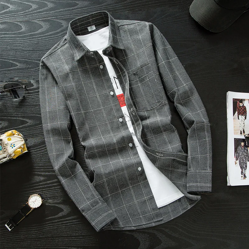 

Мужская демисезонная куртка в клетку, приталенная, повседневная, в корейском стиле, универсальная, для весны и осени