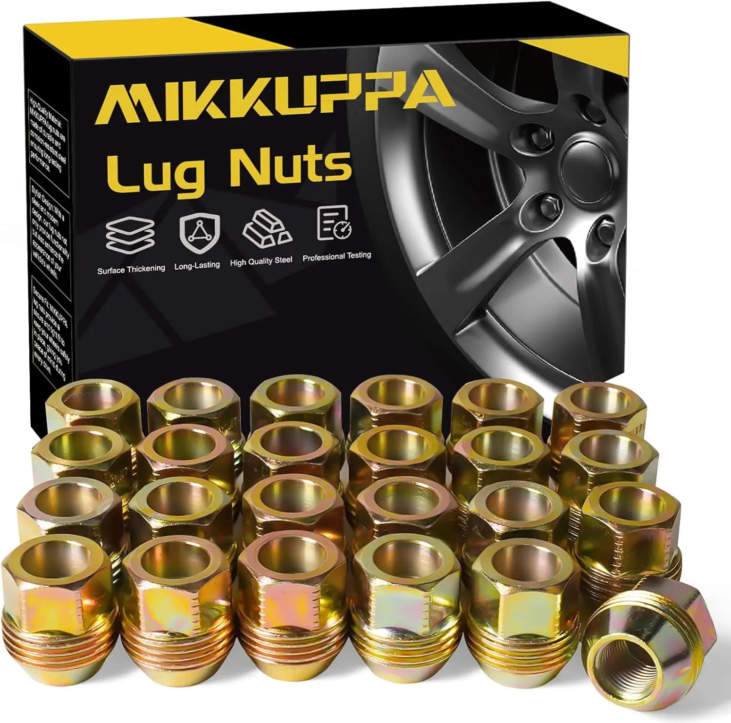 

MIKKUPPA 24PCS M14x1.5 Steel Lug Nuts Gold Zinc Closed End – Durable Anti-Rust Wheel Lug Nut Kit for Car Truck SUV Wheels
