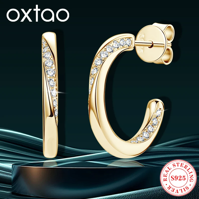 

OXTAO C-образные серьги-капли для женщин, стерлинговое серебро 925 пробы D VVS1, сверкающие муассанитовые серьги-гвоздики для пирсинга, ювелирные изделия