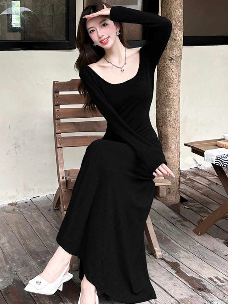 Holiday Casual Long Dress Women Clothes Elegant Chic Hollow Out Backless Swing Maxi Robe Party Prom Vacation Vestidos Spring