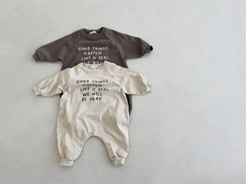 Autumn New Baby Boy Letter Print Romper Newborn Toddler Girl Long Sleeve Casual Jumpsuit Cotton Infant Loose Clothes 0-24M