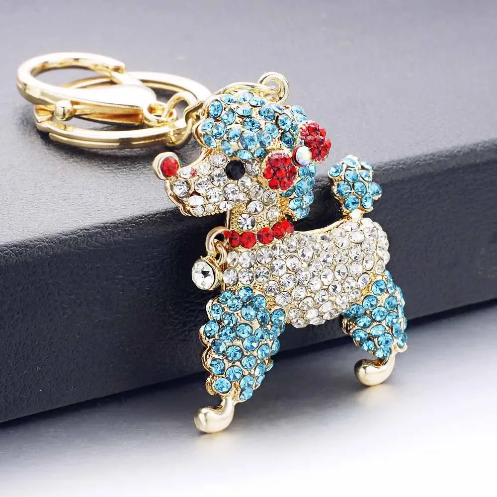 Fashion Colorful Rhinestone-studded Cute Puppy Design Key Chain Creative Metal Car Key Chain Poodle Shaped Rhinestone Pendant