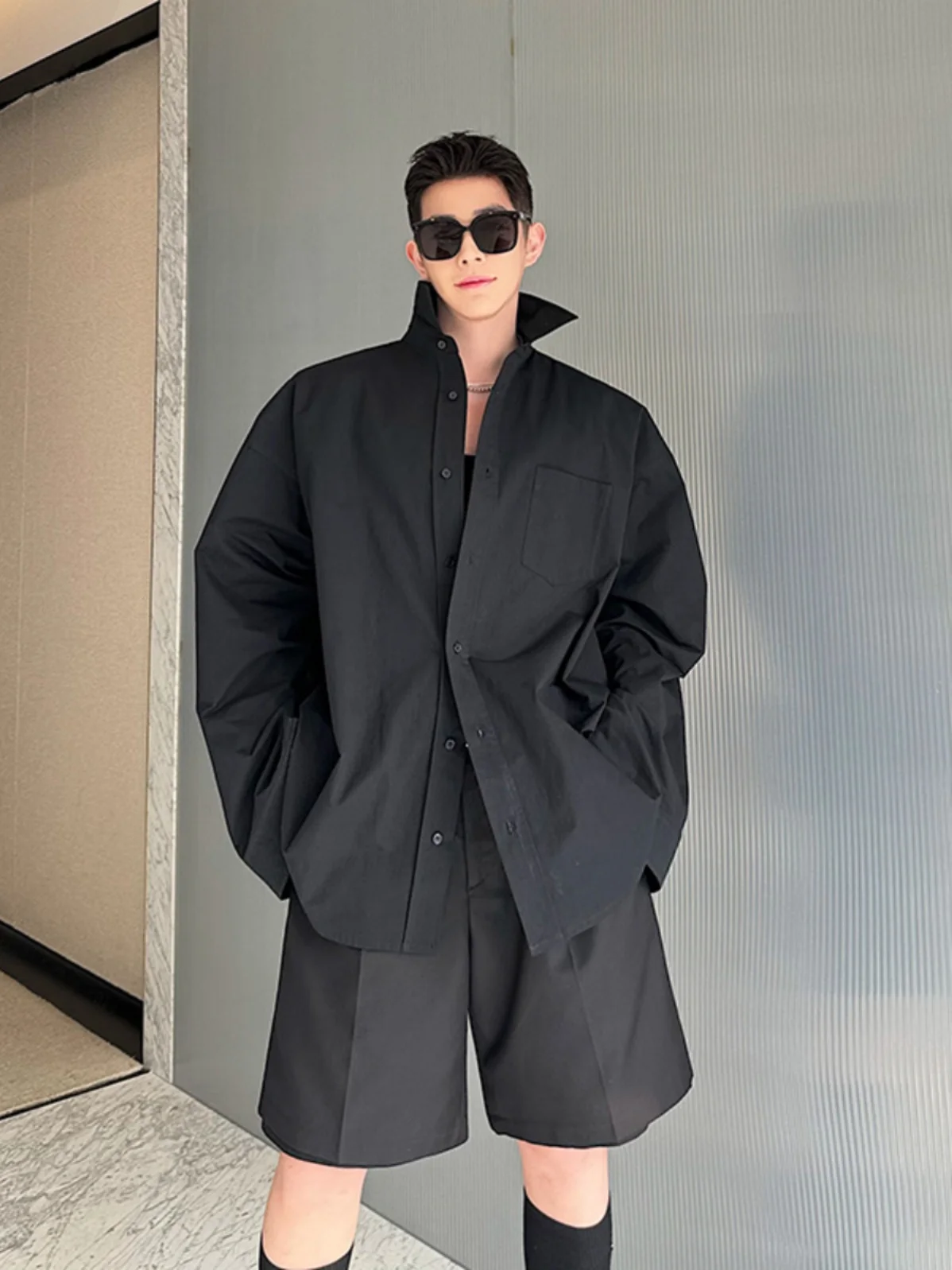 

Spring Autumn Oversize Bone Thin Men's irt Design Sensation Small ence Open Cardigan Outerwear Cotton Long Sve