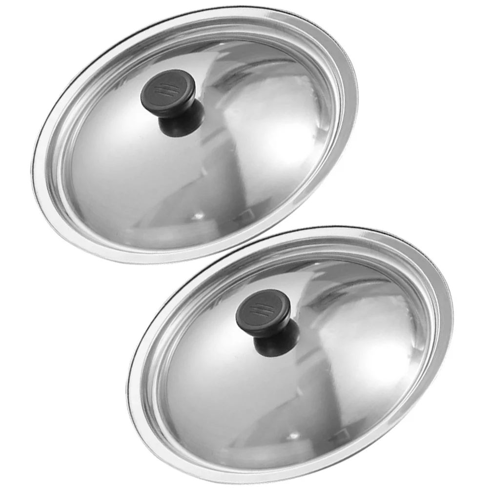 

2 Pcs Deep Frying Pan Pot Cover Stainless Steel Lids Replacement Universal Steamer for Grease Splatter Silver Only Travel