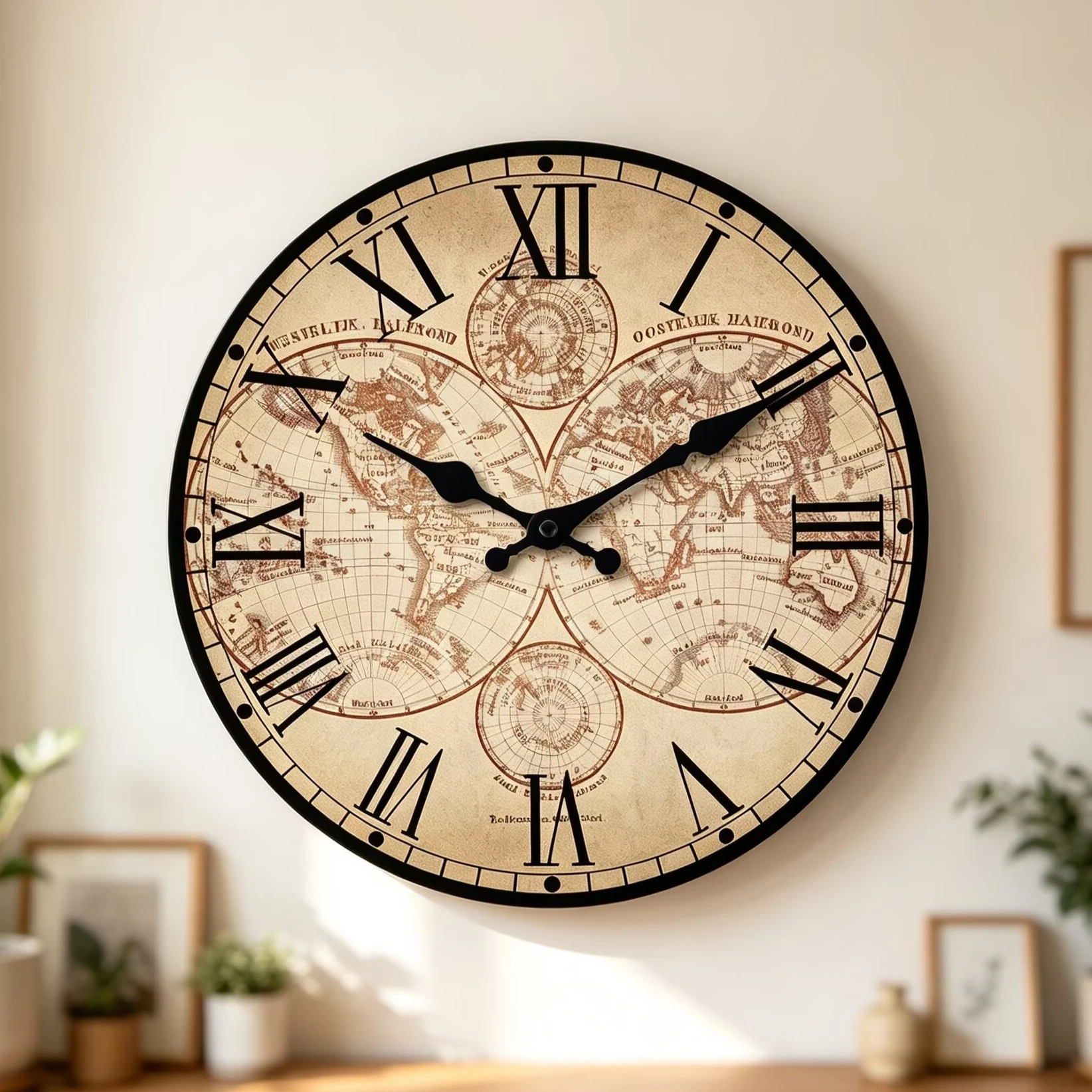 Vintage Nautical Beach Compass Wooden Wall Clock Silent  Quartz Hanging Clock Decor for Living Room Bedroom Kitchen Holiday Gift