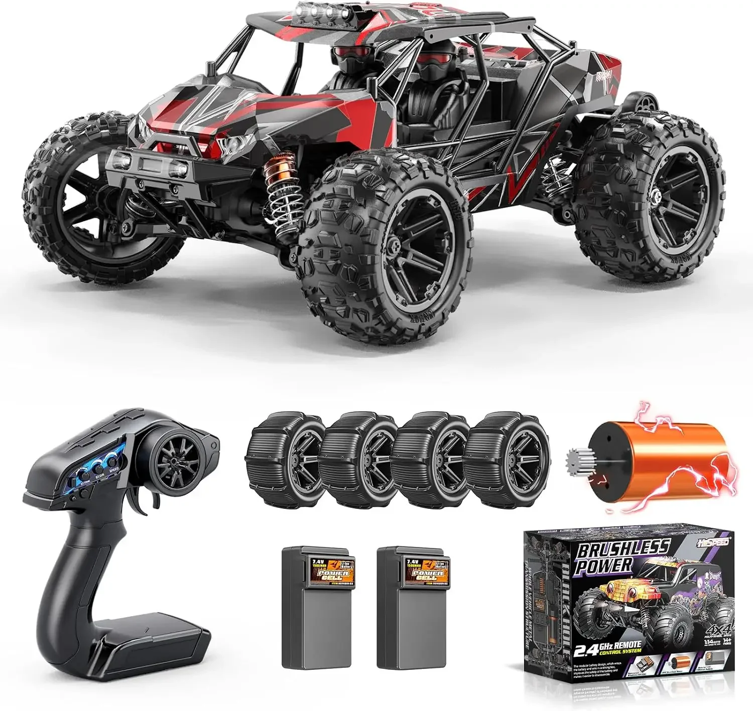 RC Cars 1/14 Brushless RC Car for Adults&Boys, Full Roll-Cage Frame, 4WD Fast Max 42mph, Remote Control RC Trucks for adults