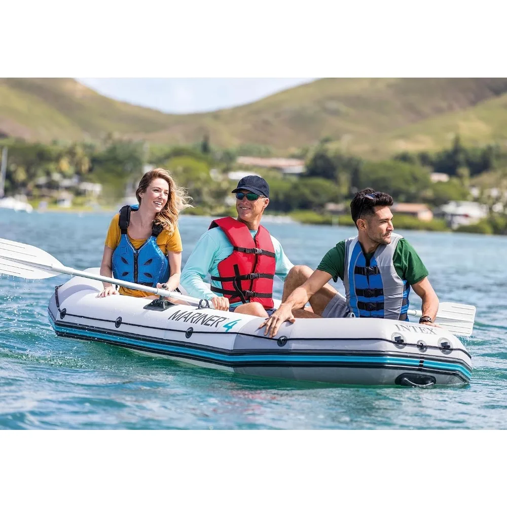 68376EP Mariner 4 Inflatable Boat Set: Includes Deluxe 54in Boat Oars and High-Output Pump  Wear-Resistant Keel