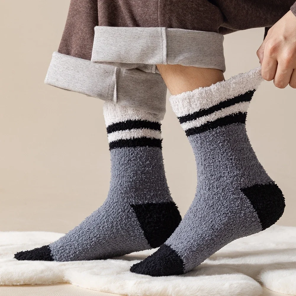 5 Pairs Coral Fleece Socks Men Thick Warm Winter Socks Thermal Cozy Fluffy Sleeping Socks High Quality