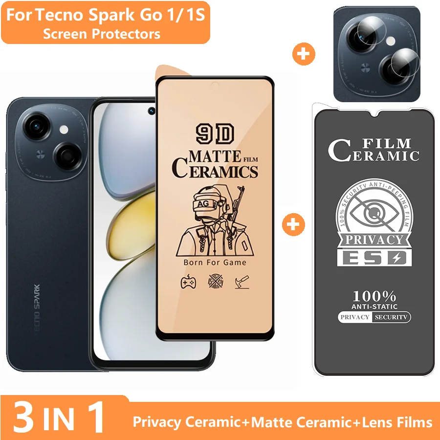 

3-in-1 For Tecno Spark Go 1S Screen Protector Spark Go 1 S Privacy Film +Lens Film + Soft Matte Film Anti Fall Anti Scratch