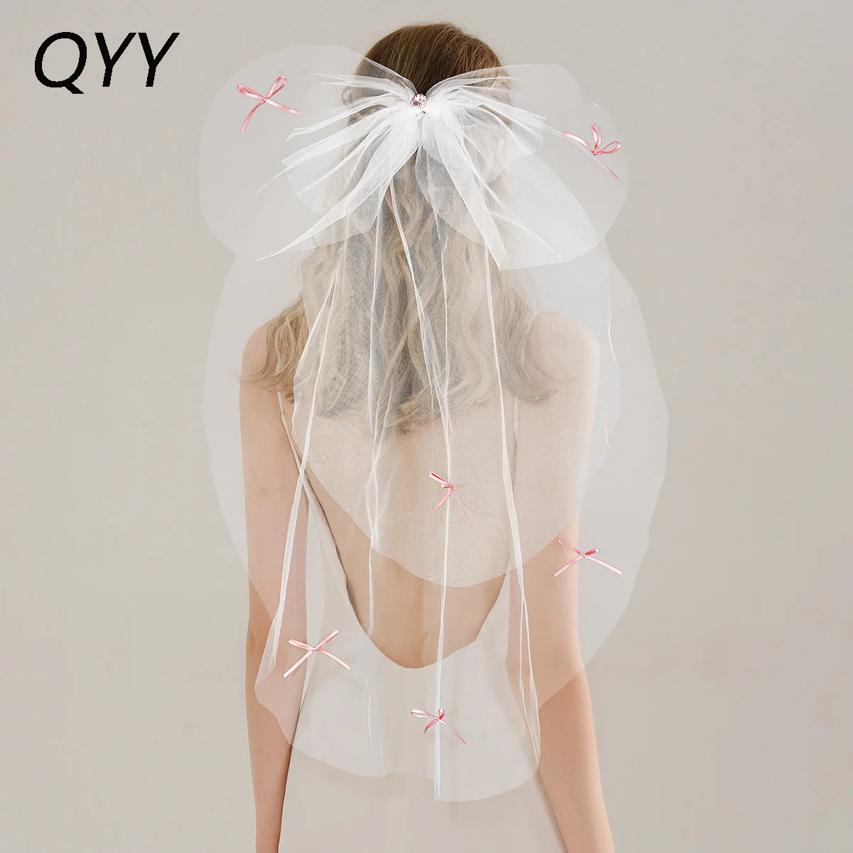 

QYY Fashion Cute Bow Veil For Women and Girls Wedding Party Headpieces Bridesmaid Veil Accessories Children's Show Hair Jewelry