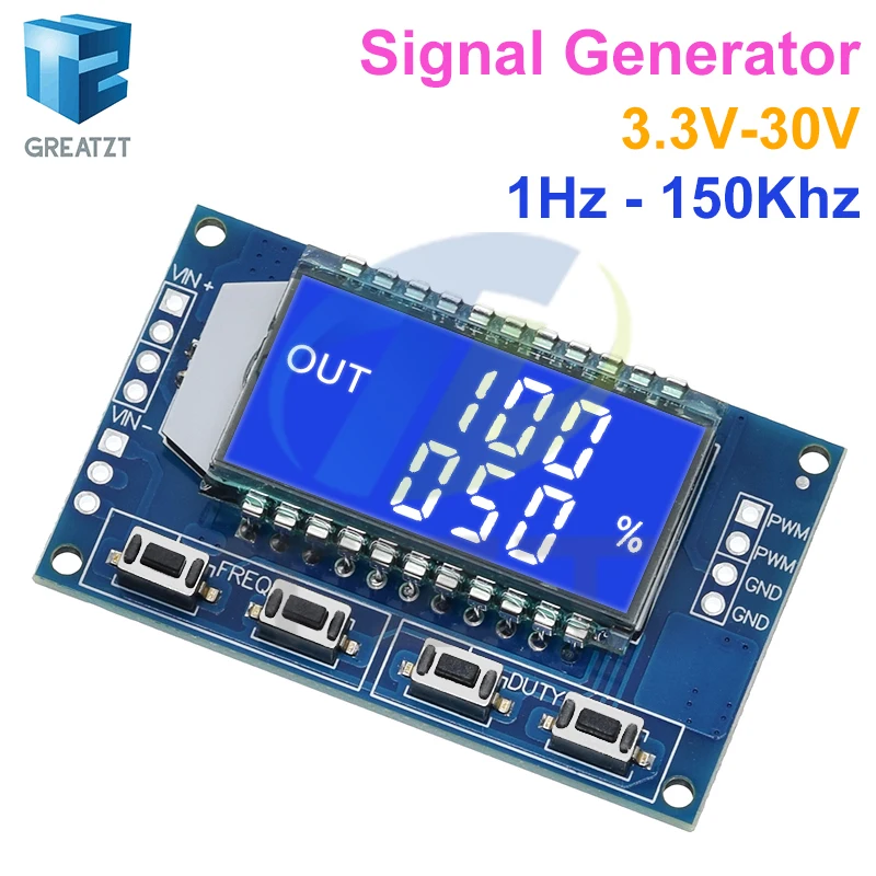 1Hz-150Khz Signal Generator PWM Board Module Pulse Frequency Duty Cycle Adjustable Module LCD Display 3.3V-30V 1Hz - 150Khz